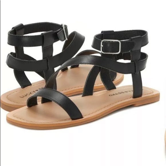 LUCKY BRAND Size 10 Byleth Strappy SandalBlack Flat Ankle Leather Rubber $78 NEW - Picture 3 of 13